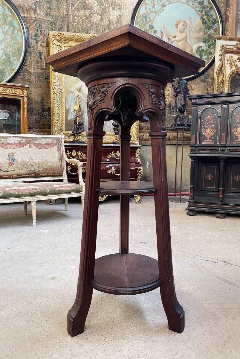 Sellette De Sculpteur D’époque Art Nouveau Attribué à Gauthier Poinsignon En Acajou