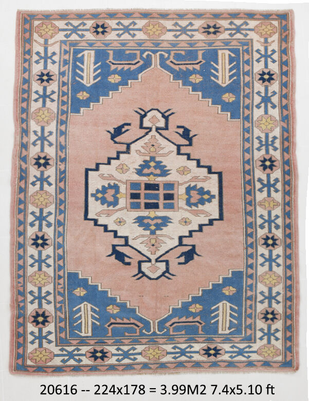 6x7 Pink & Blue Oushak Rug, 178x224Cm