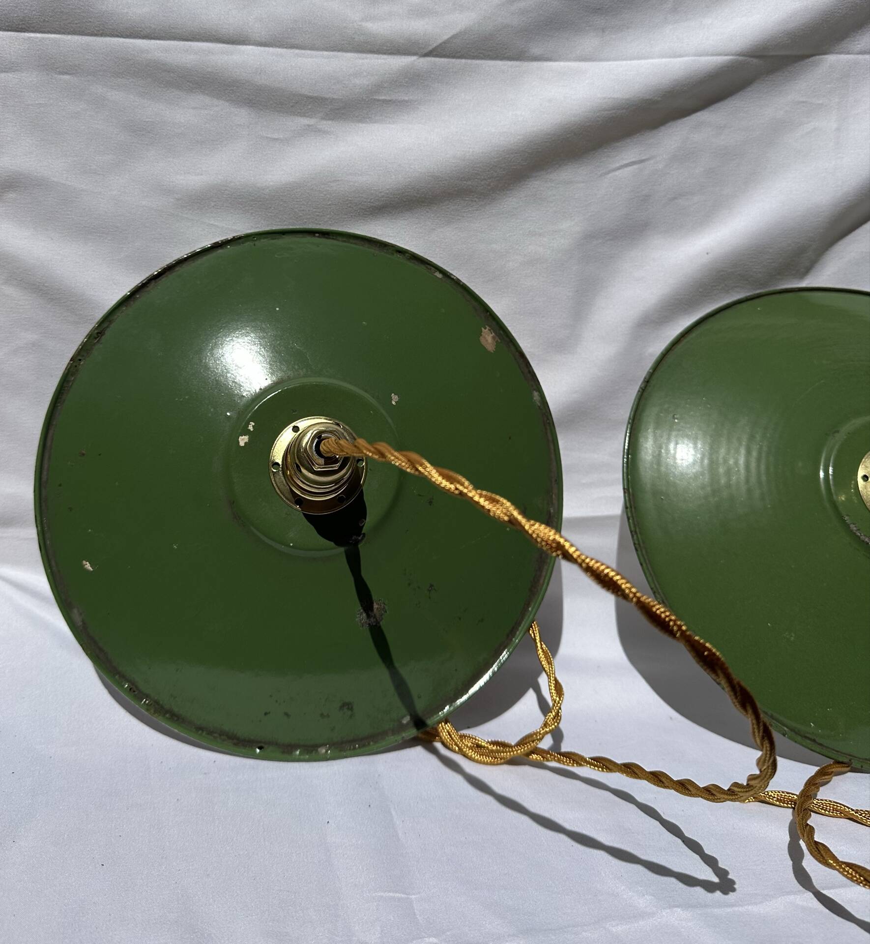 Vintage suspension pair in enamelled sheet metal retro factory style