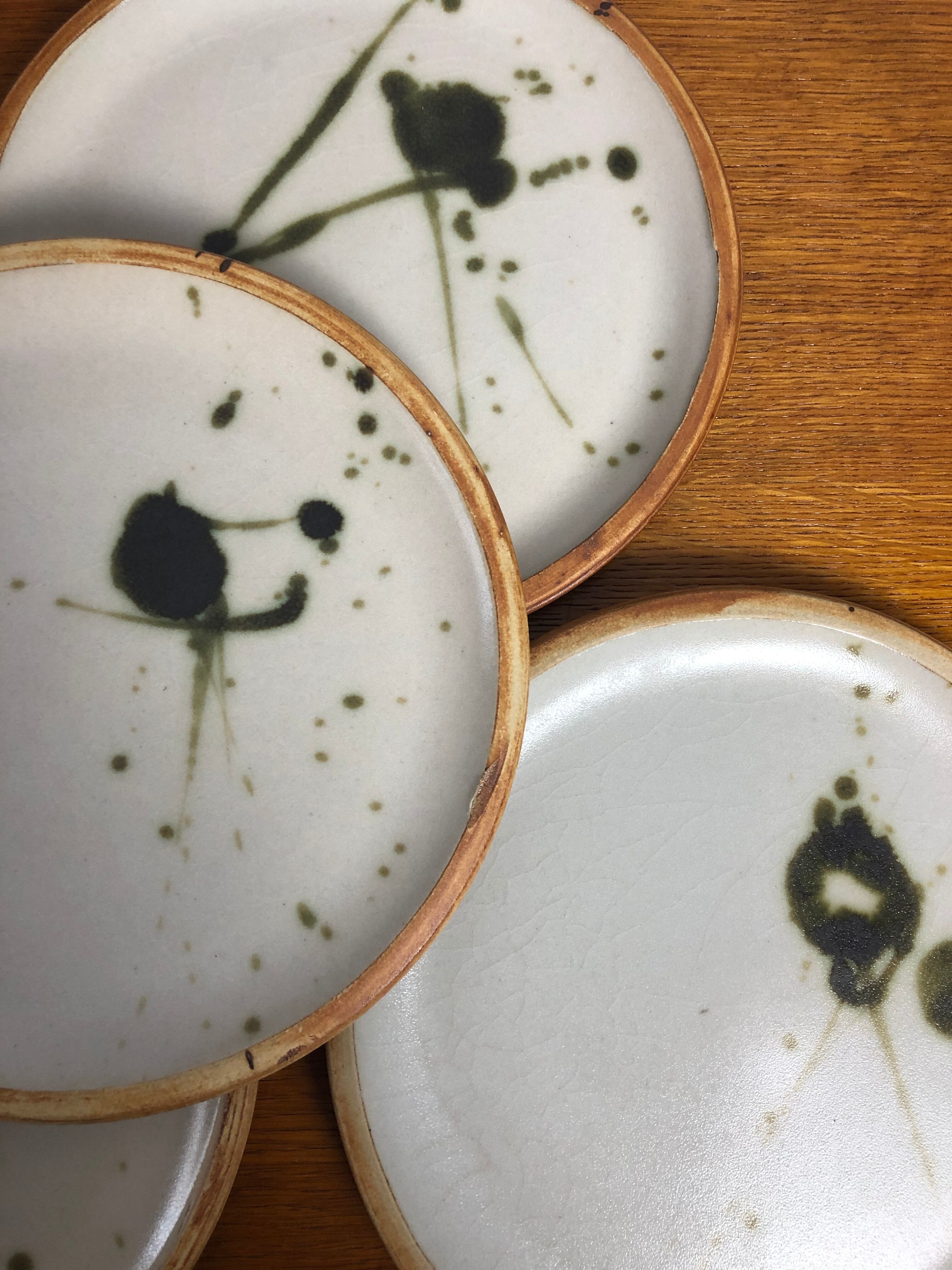 5 flat ceramic plates, La Colombe pottery