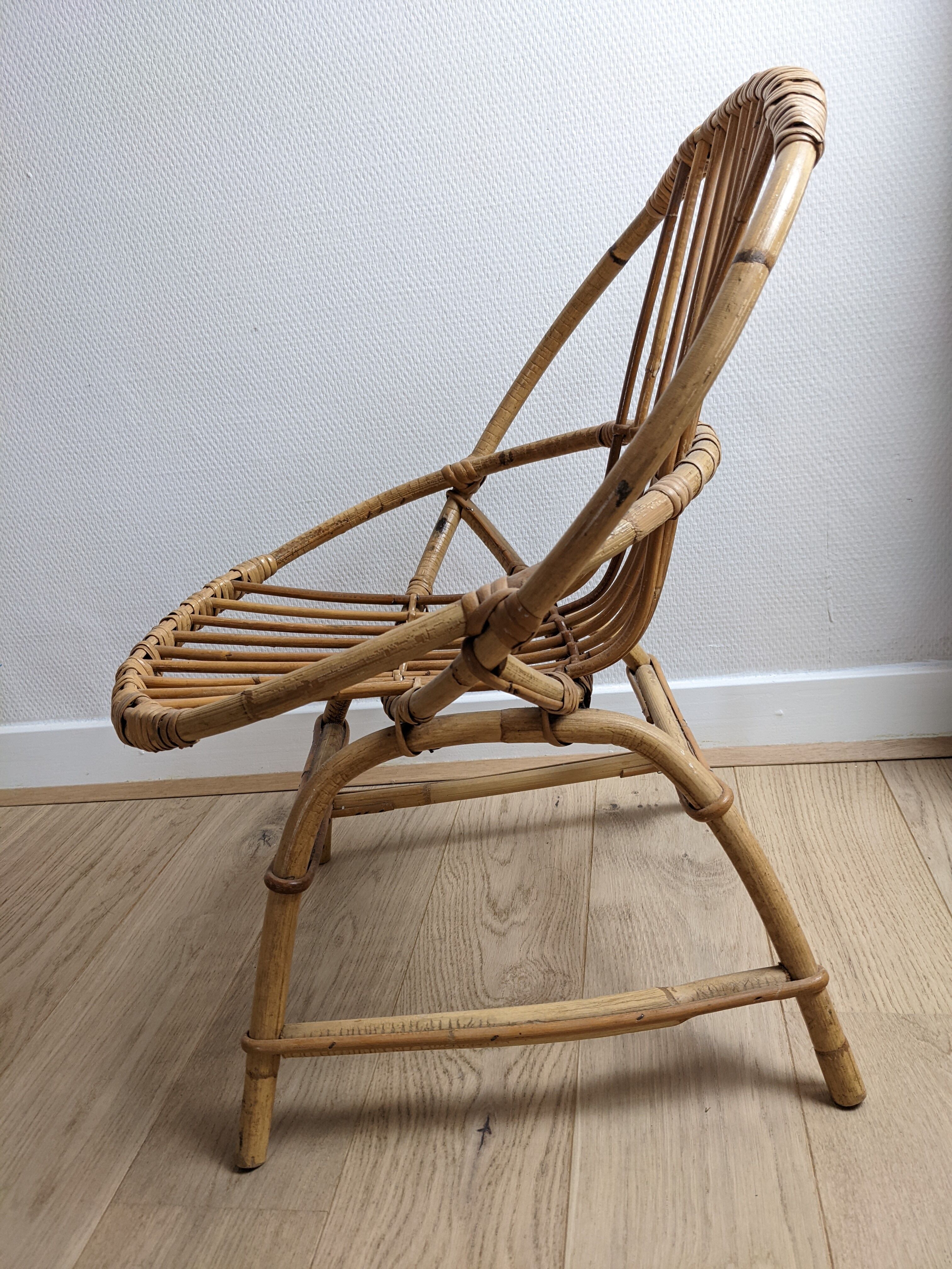 Shell armchair for children vintage rattan