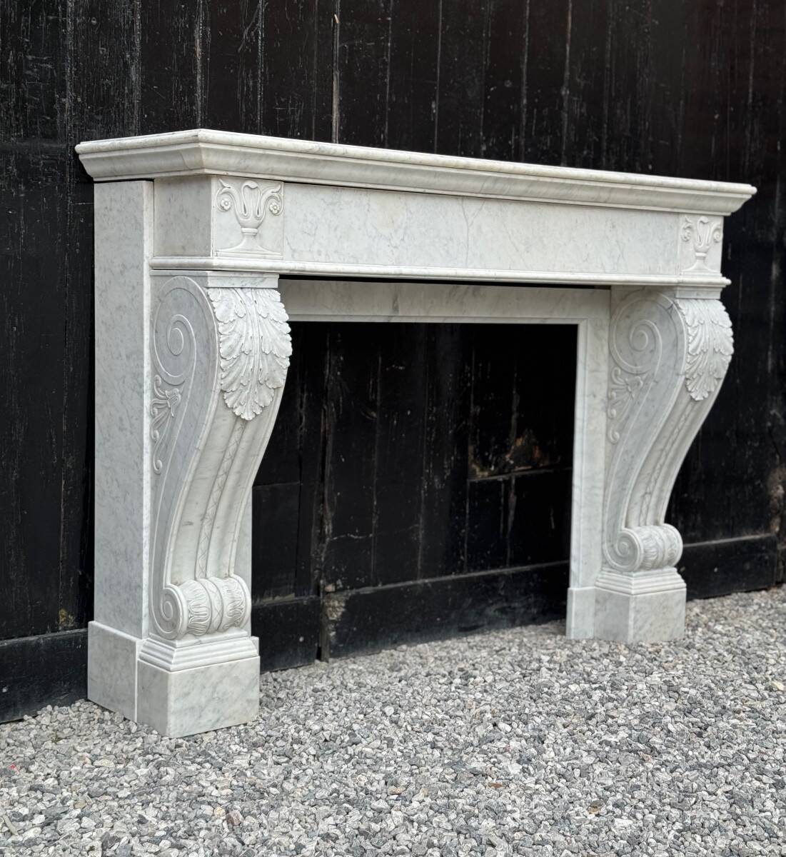 Charles X fireplace in Carrara marble, 19th century