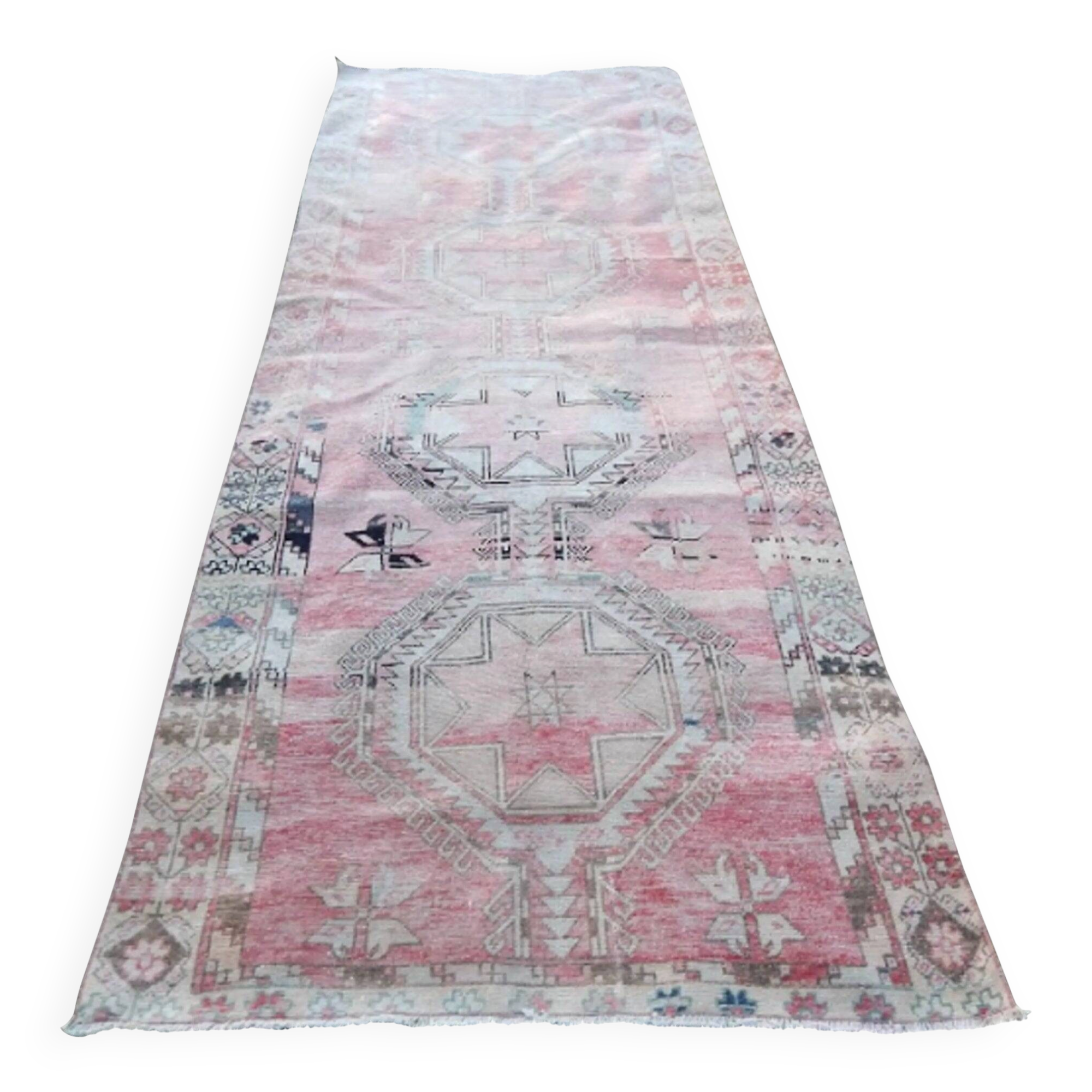 Vintage Turkish hallway rug 137x363 cm