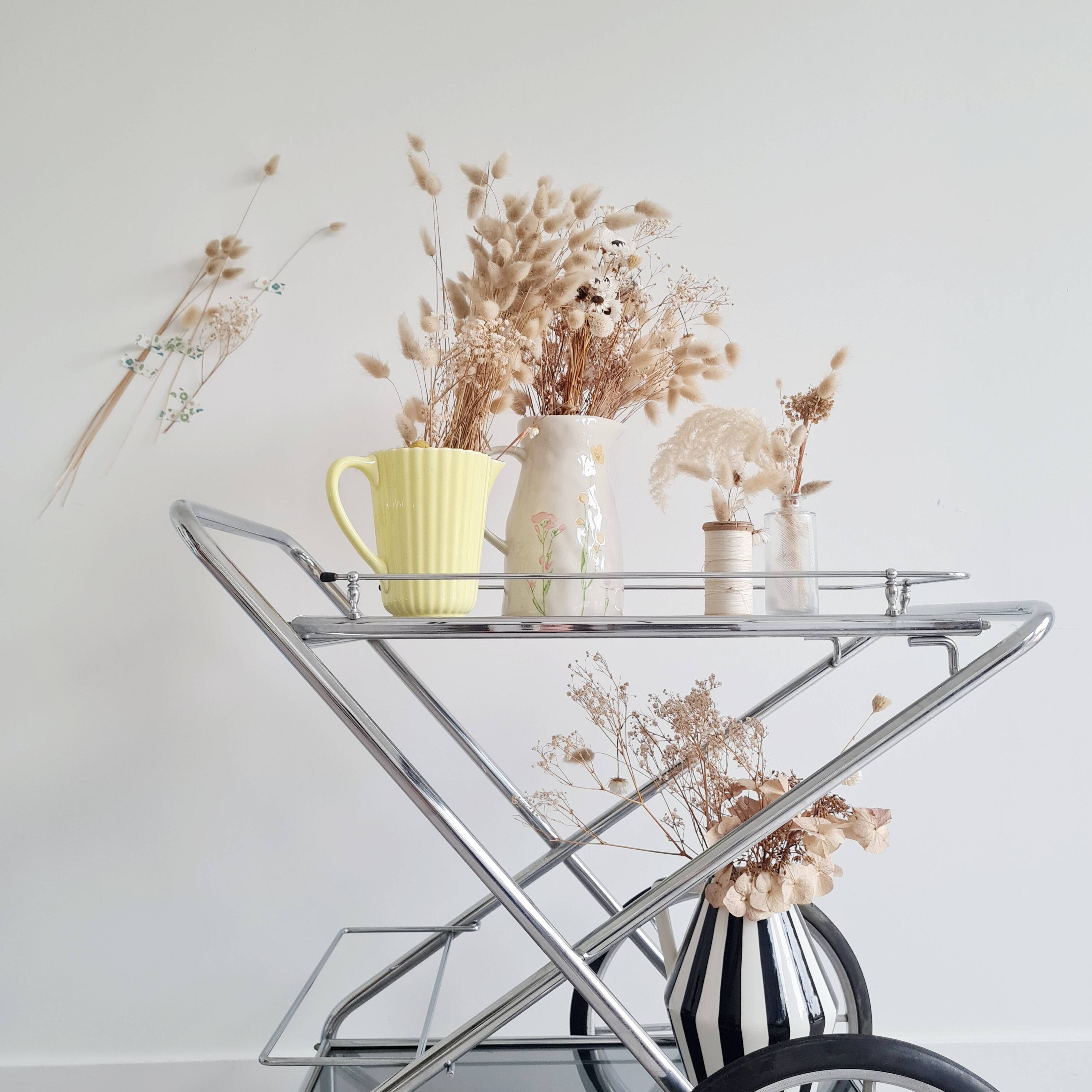 Rolling trolley - chrome and glass shelves