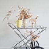 Rolling trolley - chrome and glass shelves