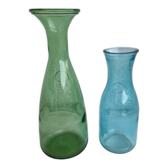 Lot 2 vintage colored glass decanters