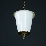 Mid-Century pendant lantern in brass and lattimo Murano glass, Italy, 1950s