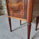 Antique French mahogany and walnut bedside table with marble top