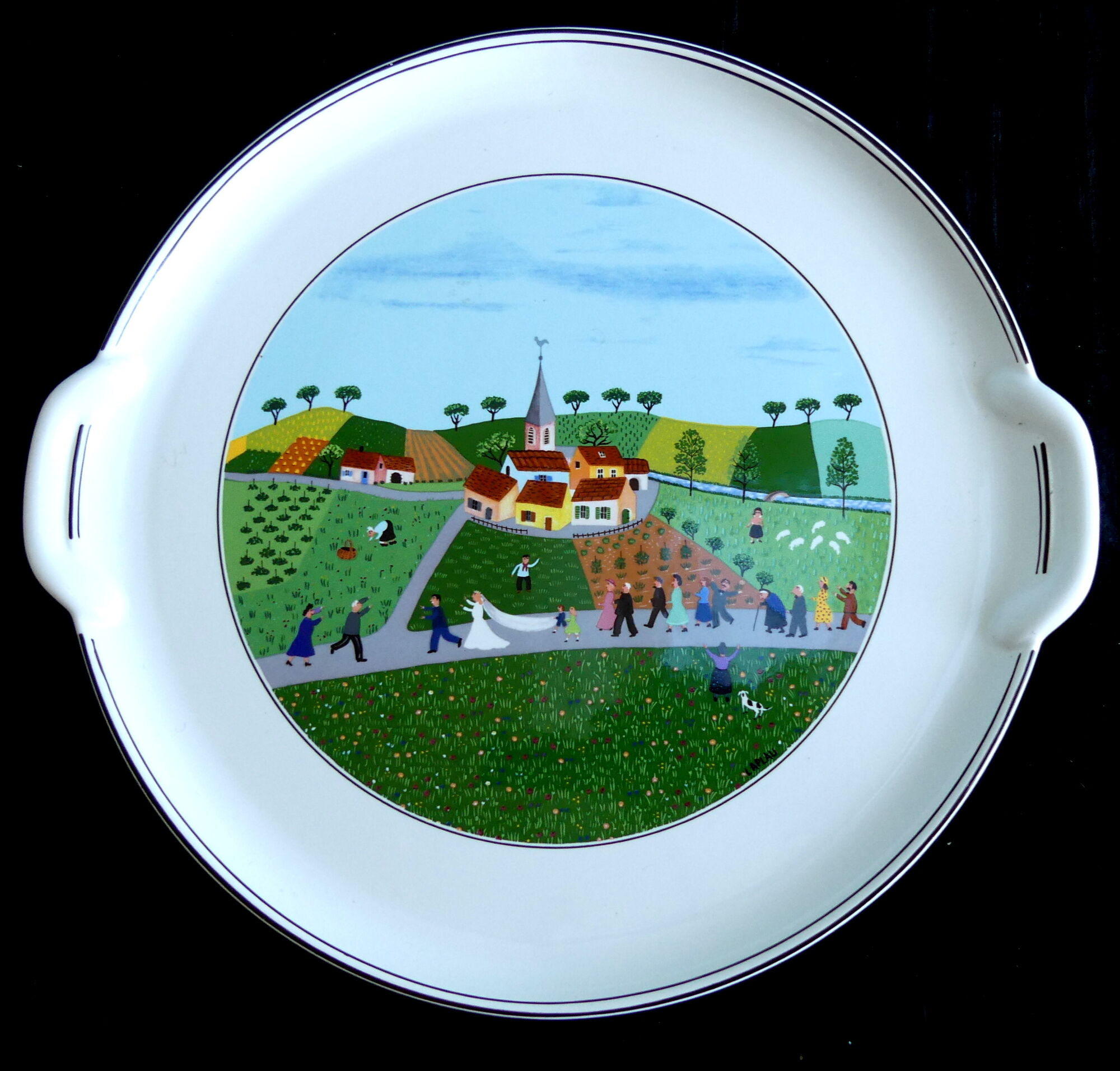 Cake dish Vintage Villeroy & Boch Porcelain Vitro Naïve décor by the painter LAPLAU
