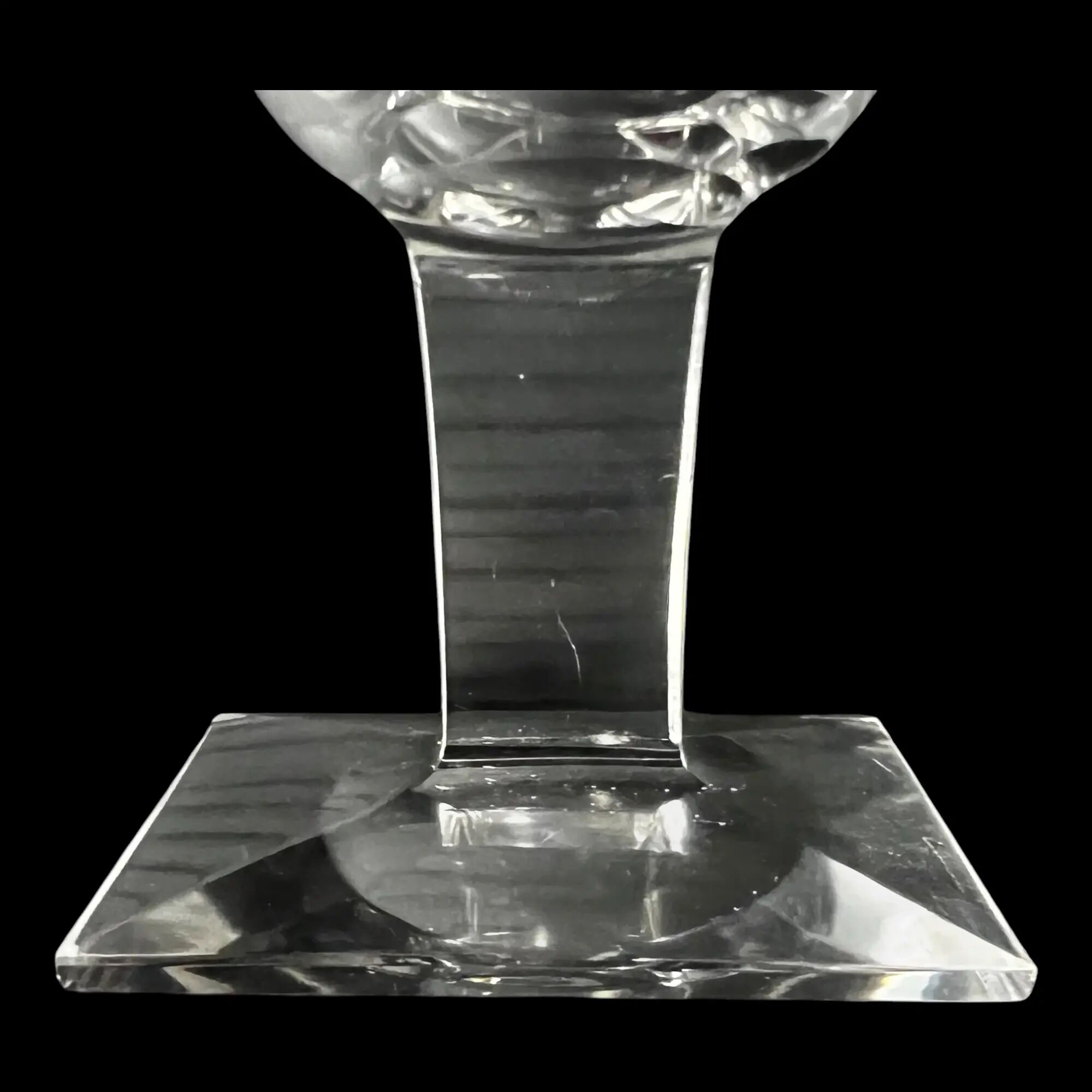 Set of 3 Art Deco crystal stemmed glasses - Bevelled rectangular base from the 1930s.