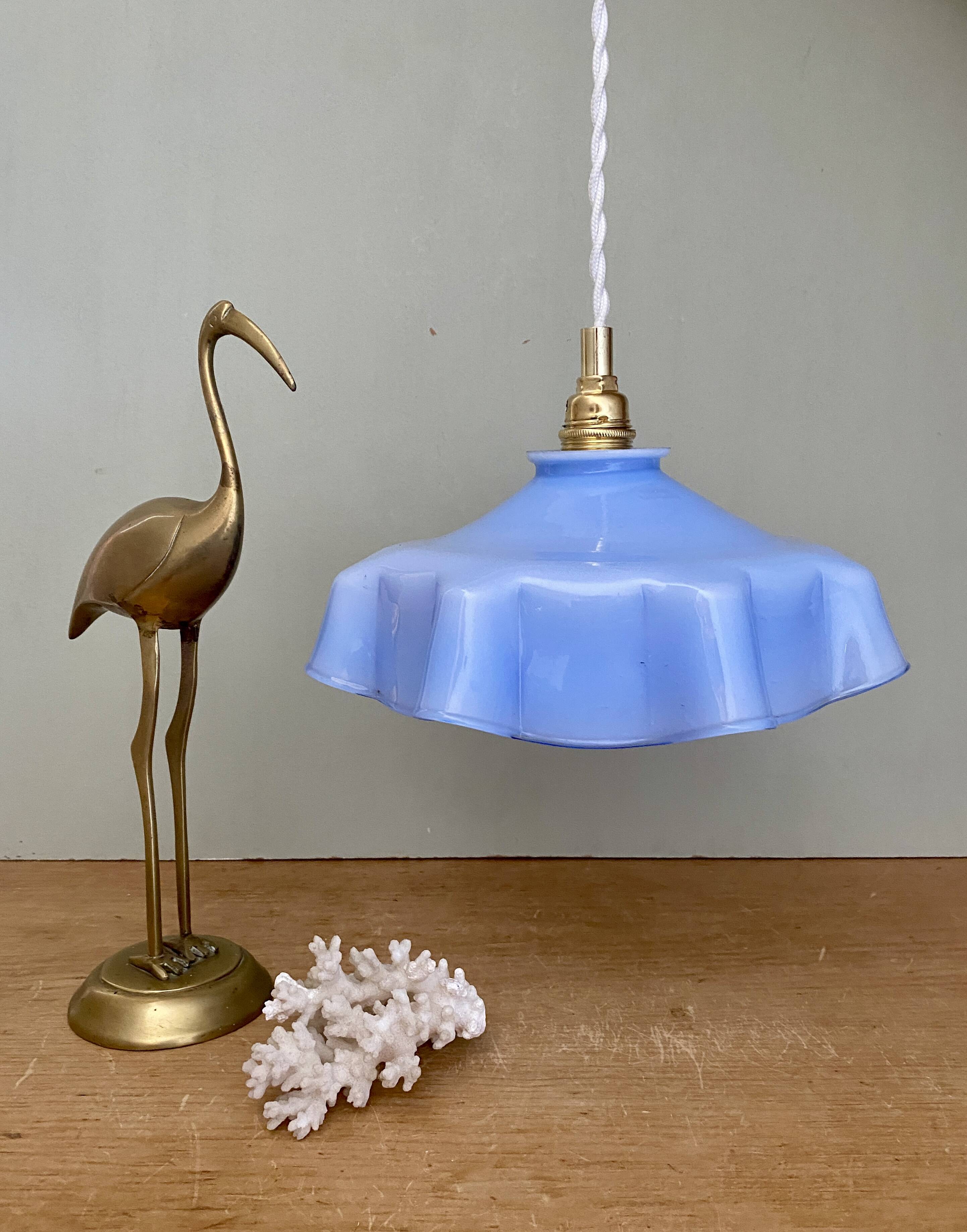 Vintage blue opaline lampshade pendant light