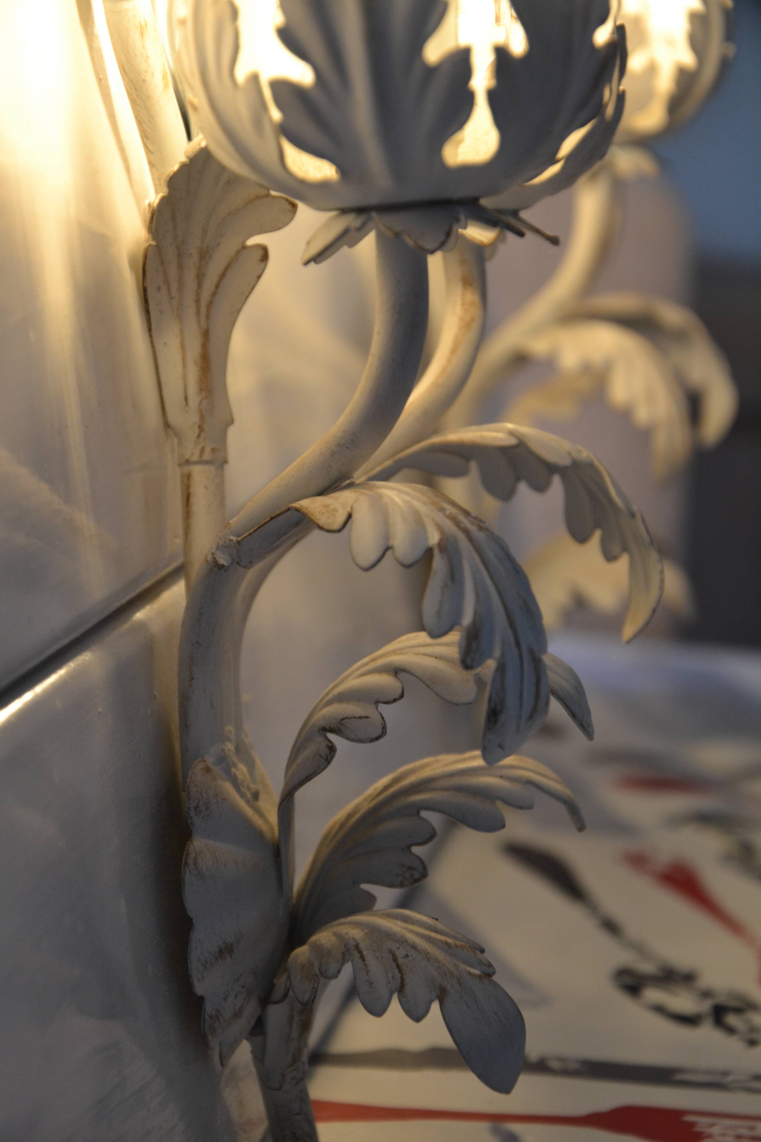 2 Florentine metal leaf wall lights