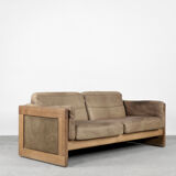 Canapé vintage scandinave en cuir et chêne du milieu du siècle, années 1970