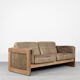 Vintage scandinavian mid-century modern leather and oak sofa, 1970s