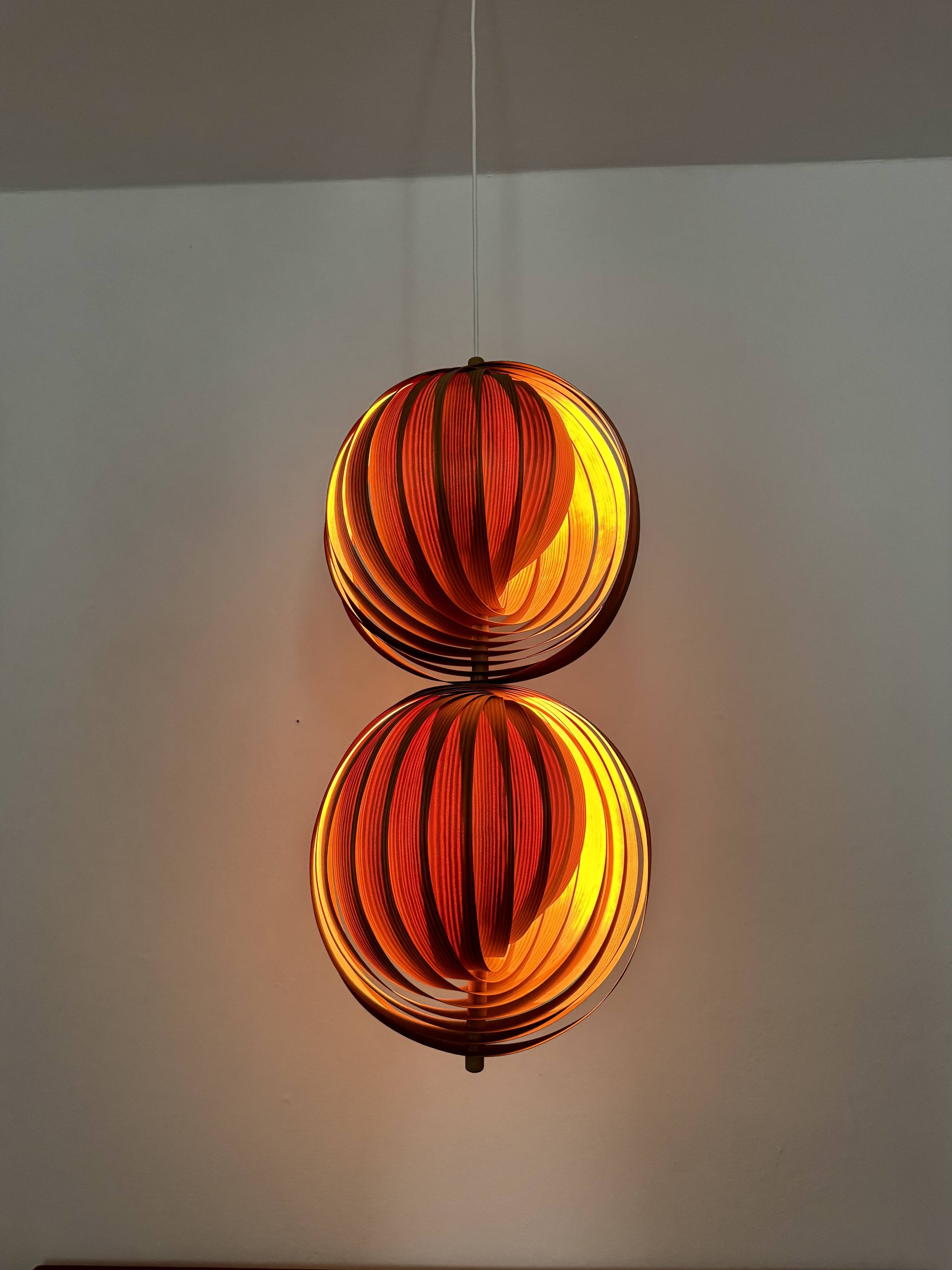 Wooden Double Moon Pendant Lamp