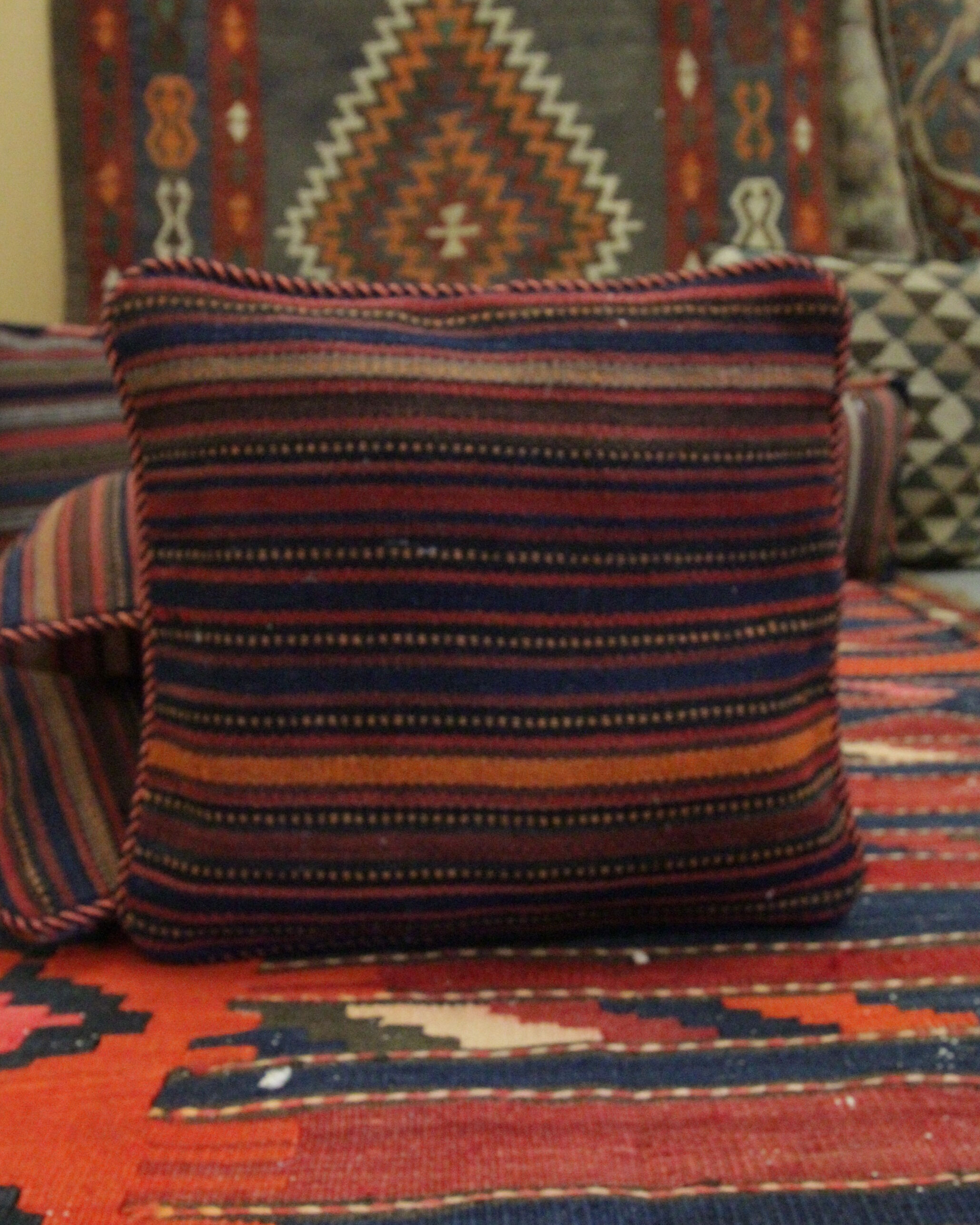 Striped Kilim Cushion Cover Handwoven Wool Scatter Pillow- 35x35cm