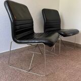 Black leather armchairs, Italian design, 70s (X2)