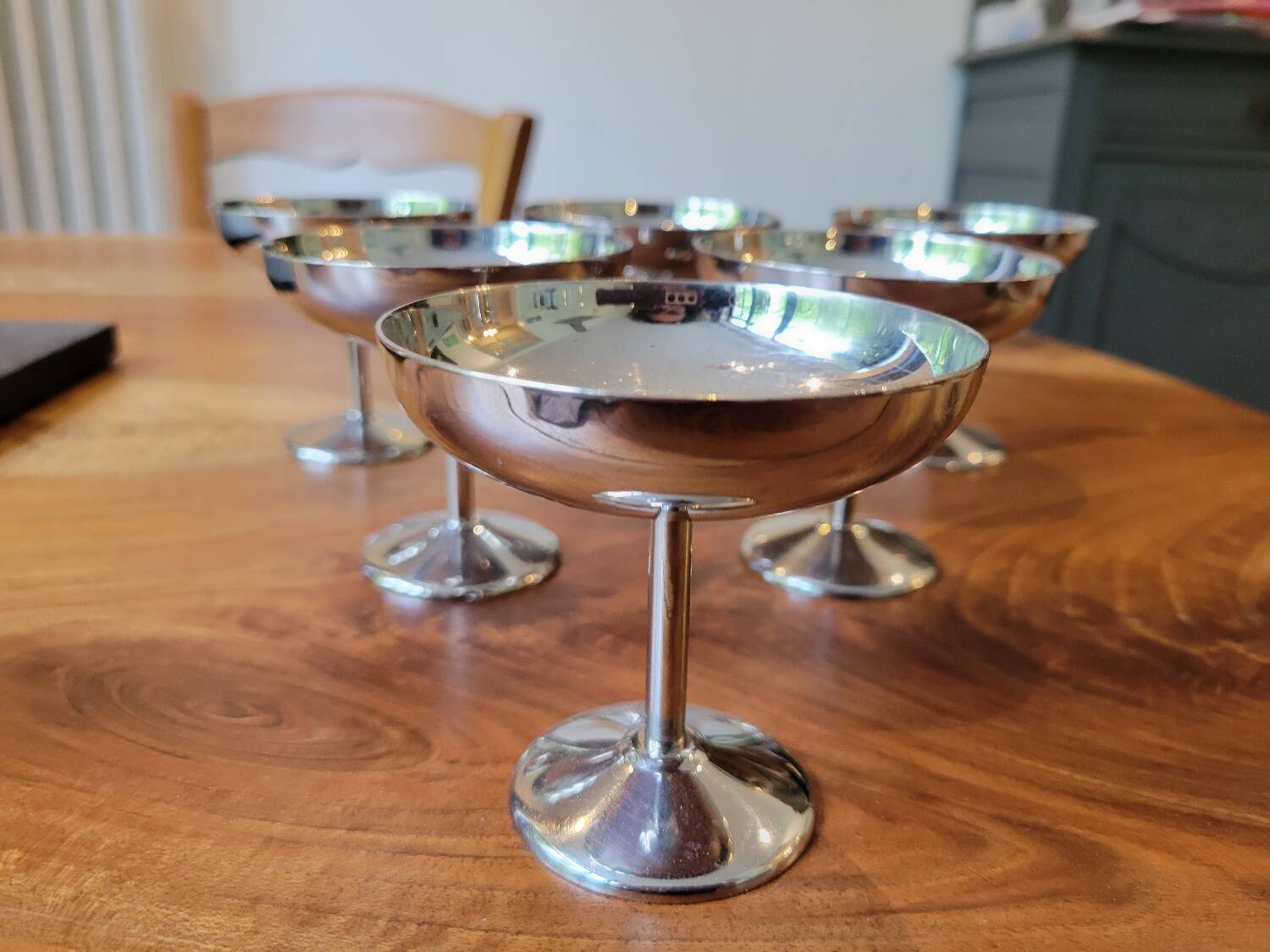6 stainless steel ice cream cups 1970