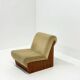Vintage mid-century beige armchair with wooden frame and ottoman
