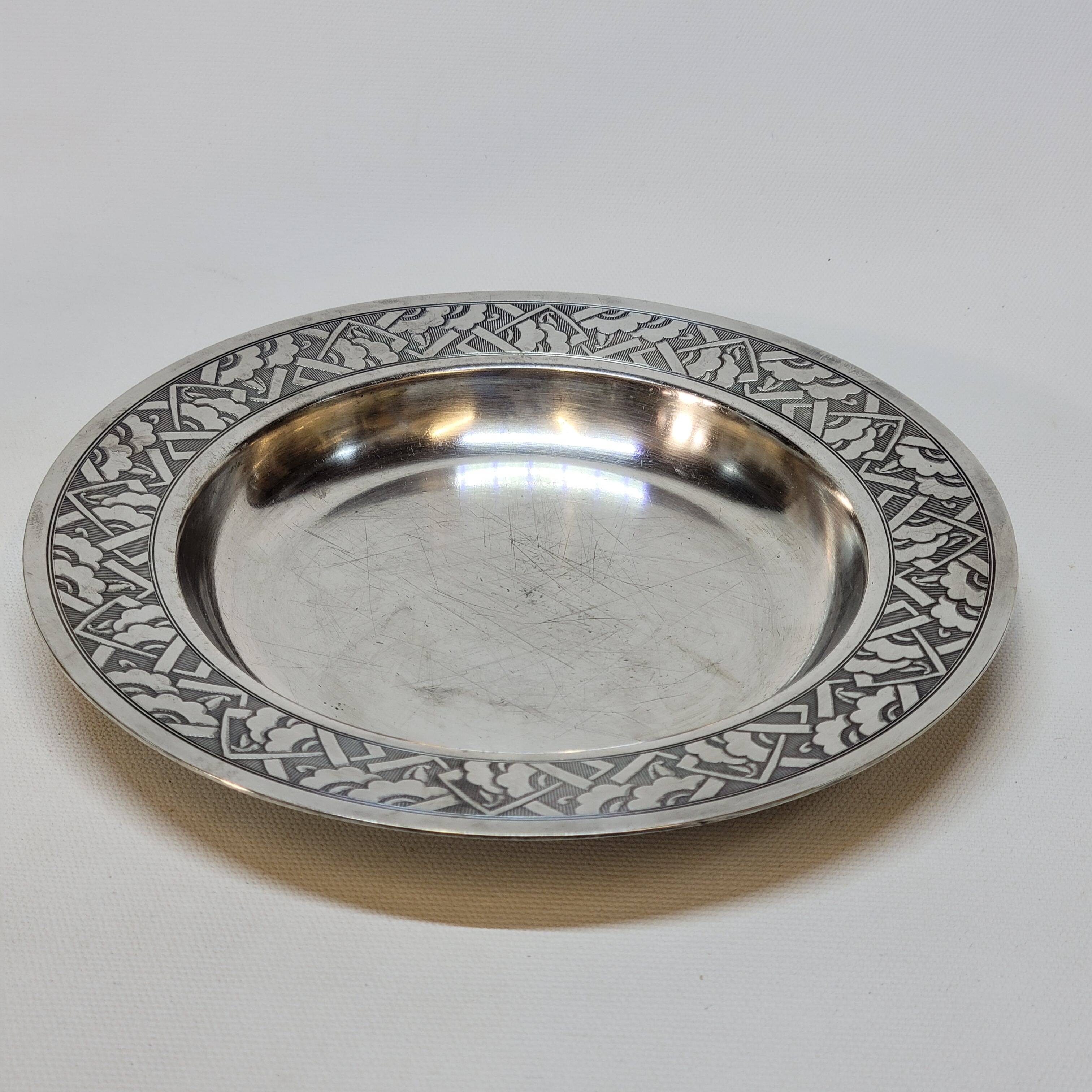 Empty Pocket Bowl Old Art Deco Bouille Plate In Silver Metal