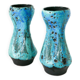 Pair of large Fat Lava vases, sky blue and black, 1970.