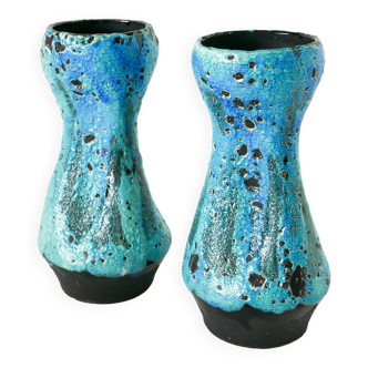 Pair of large Fat Lava vases, sky blue and black, 1970.