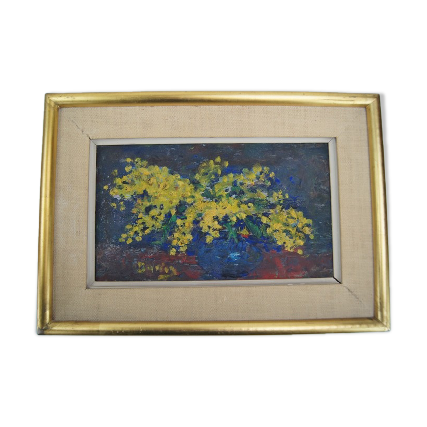 Julien Duriez 1900-1993 Mimosas bouquet Oil on signed and dated panel, vintage frame