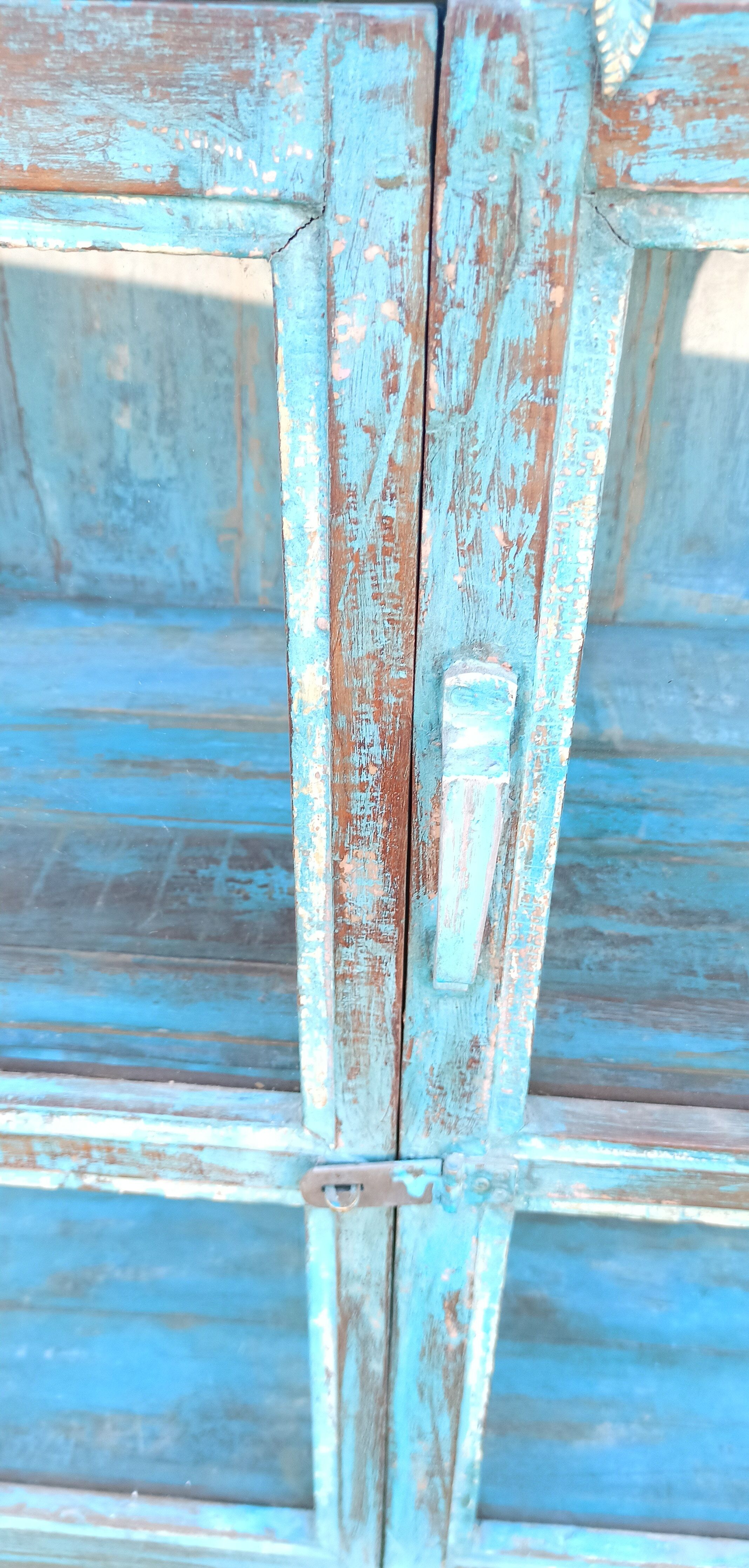 Blue wooden showcase