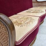 1950s, Danish 3-seater sofa, furniture velour, ash wood, mesh.