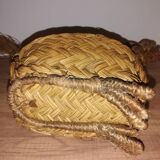 Panier coq poule en osier vintage années 70