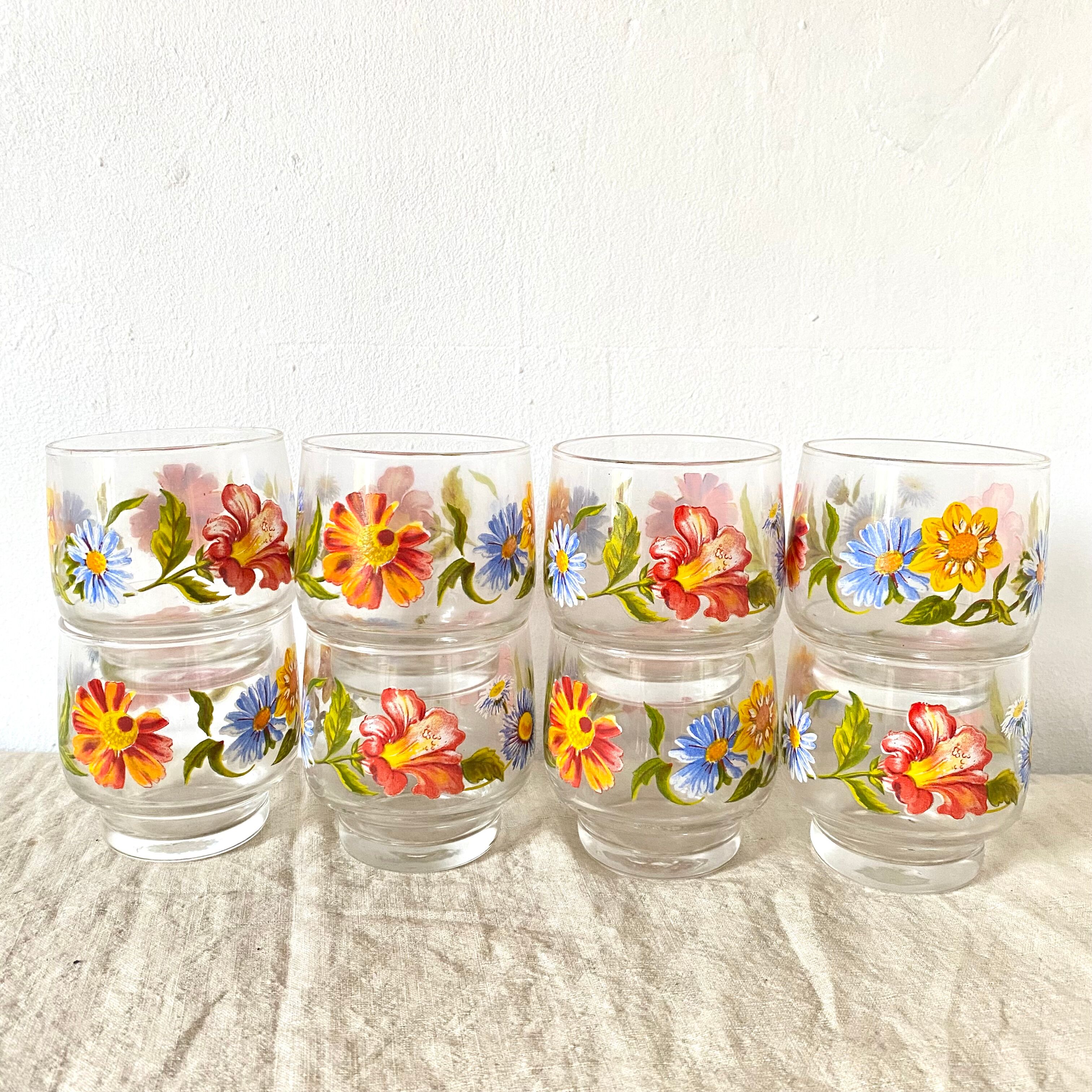 Verres vintage fleuris Arcoroc
