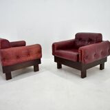 Pair of vintage leather armchairs , Czechoslovakia 1970s