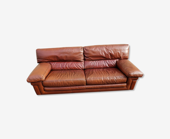 Canapé en cuir marron Roche Bobois des années 80