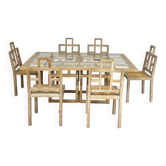 Ensemble 6 chaises et table à manger en chêne cérusé, 1980