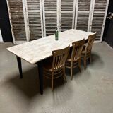 Black farmhouse table and white patinated top
