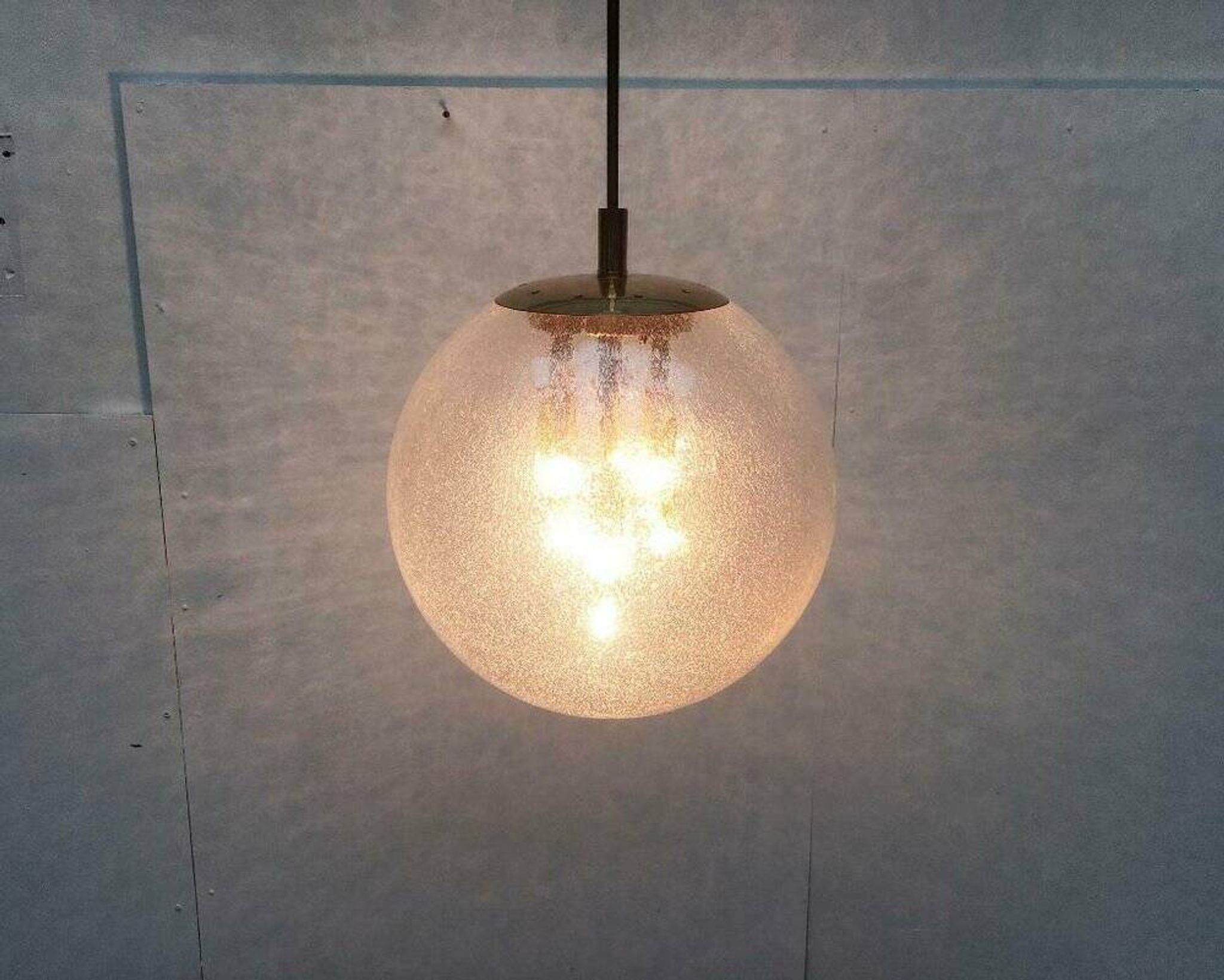 Large glass and brass planet ball pendant lamp from the mid-century German space age, 1960s.