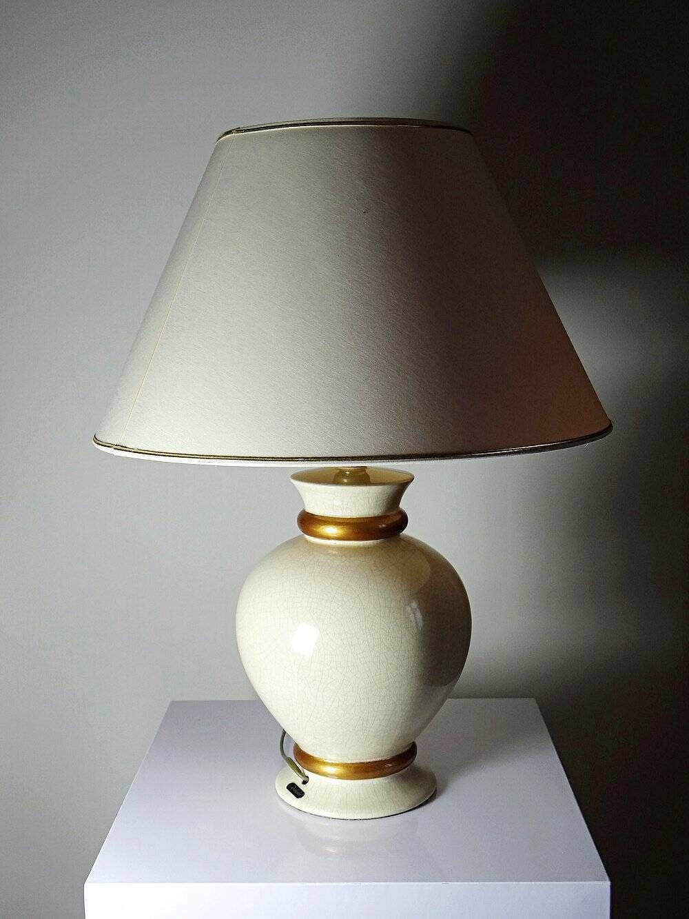 Vintage cracked cream white faience lamp Le Dauphin 1960s-70s Panama