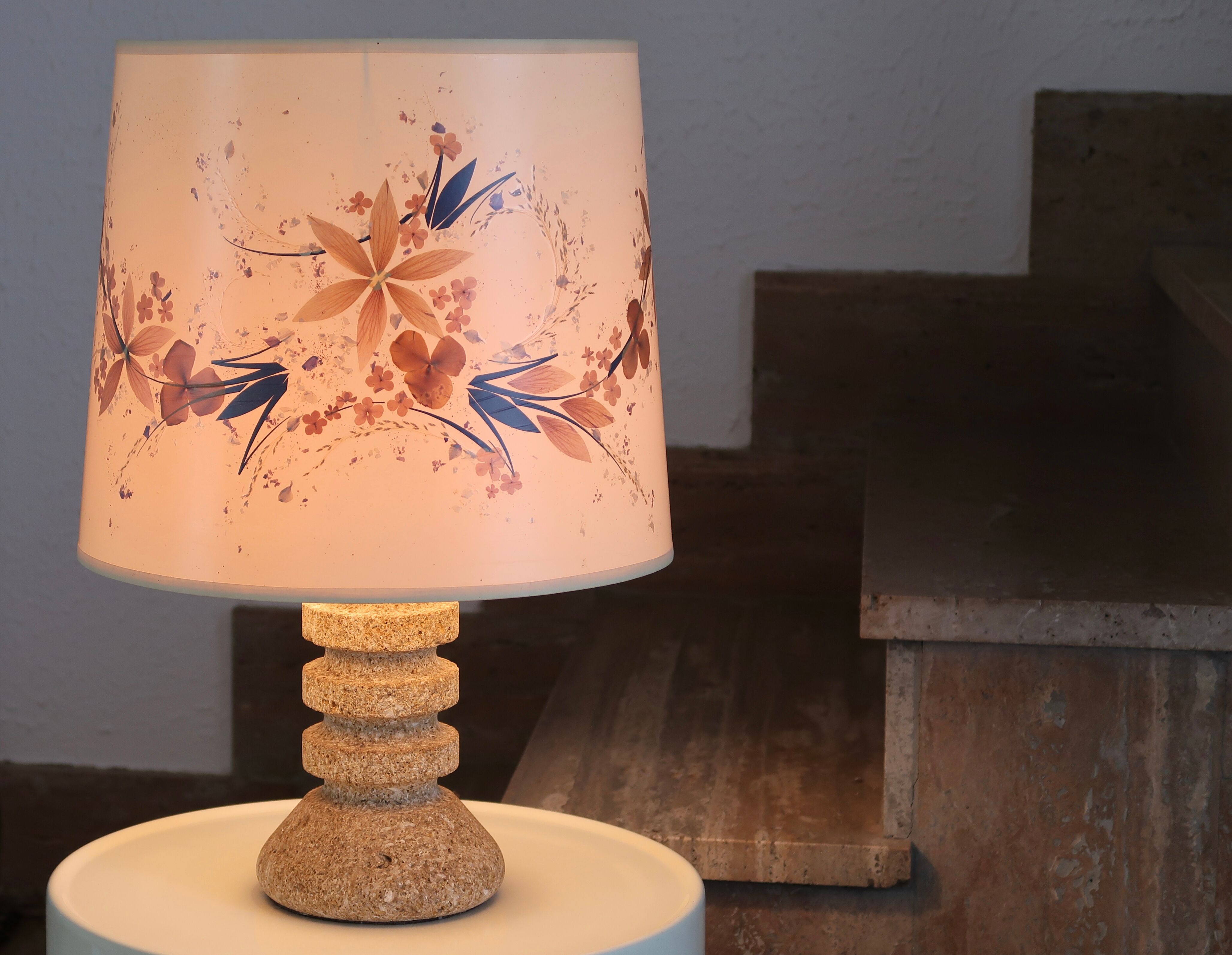 Stone lamp, herbarium lampshade, 60s