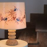 Lampe en pierre, abat-jour façon herbier, années 60
