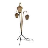 Vintage tripod floor lamp in metal and rope