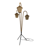 Vintage tripod floor lamp in metal and rope