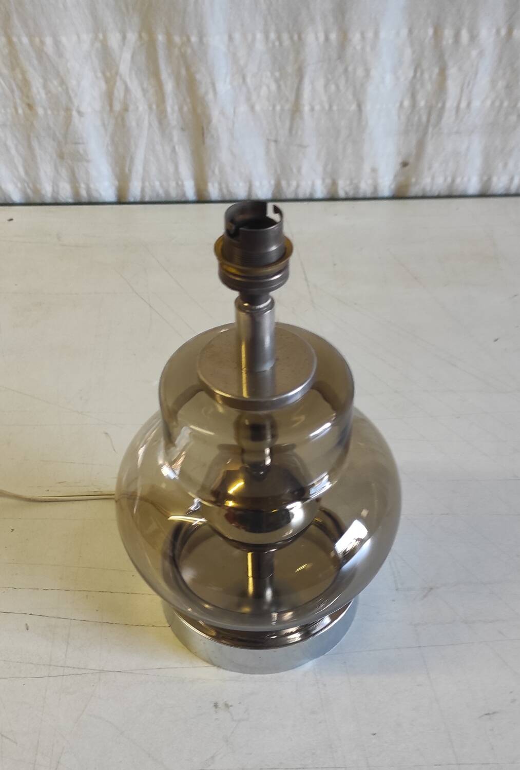 Space Age table lamp base in glass and chrome metal - 1970s