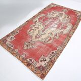 Antique Red Tan Beige Turkish Vintage Rug, 130x247Cm