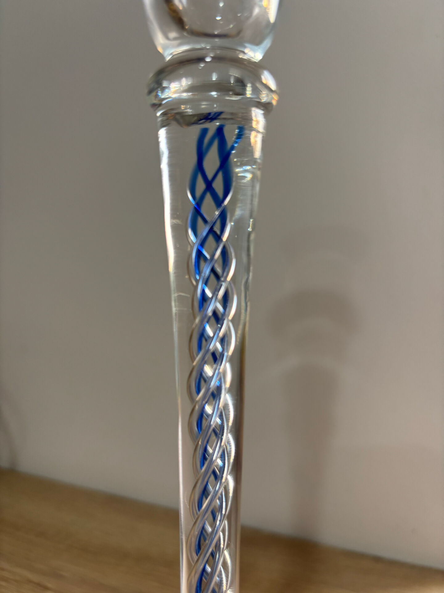 Blue spiral glass candlestick