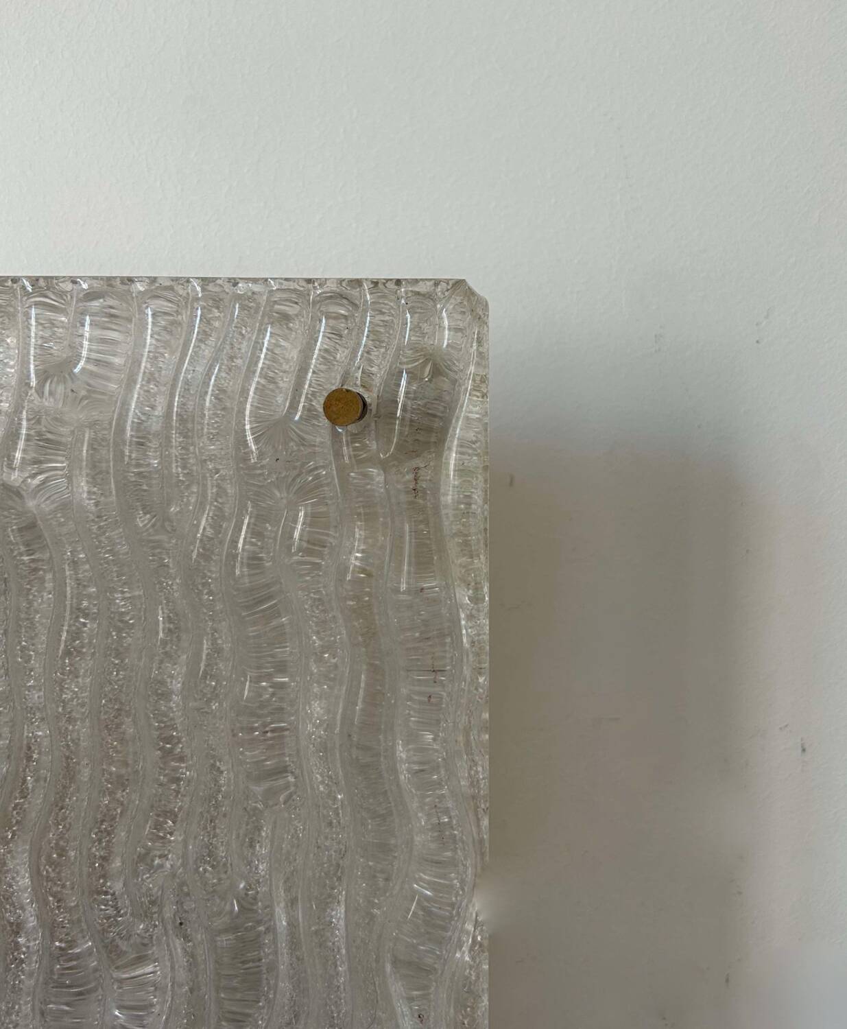 Pair of vintage sconces, molded frosted glass, Murano Italy 1970