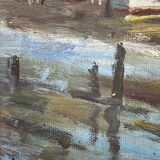 Oil on canvas, seaport scene