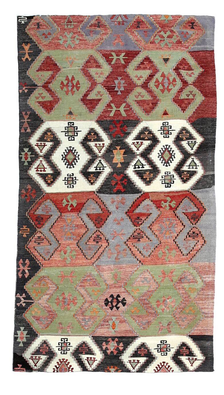 Red Blue Geometric Kilim Rug 112x207Cm SK 35319