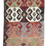 Red Blue Geometric Kilim Rug 112x207Cm SK 35319