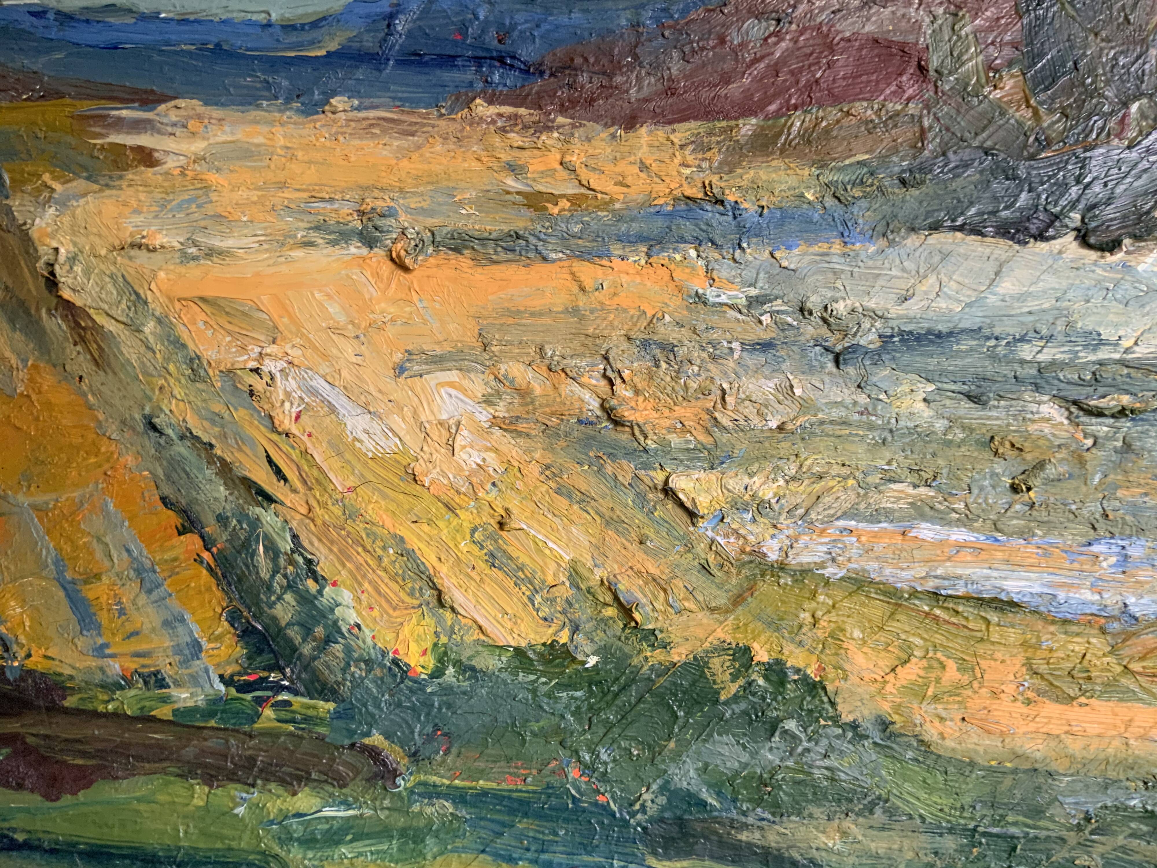 Vintage Modernists Oil Painting Autumn Landscape by Aksel 1960s