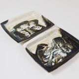 Two large abstract stoneware bowls/plates by Jeppe Hagedorn-Olsen, Denmark, 1970s.